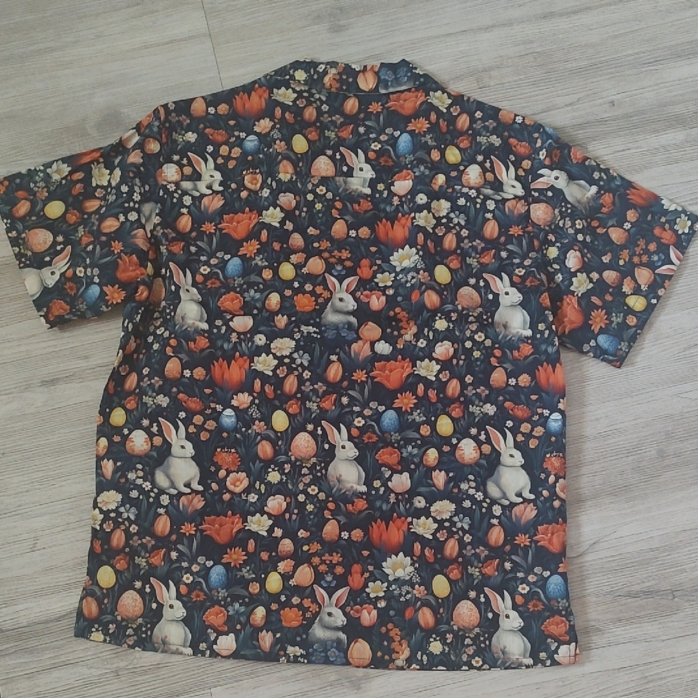 NWT YIUME HAWAII Men's Short Sleeve Button Up Shirt Navy and Orange Size Medium - Picture 10 of 11